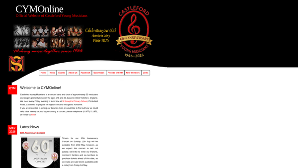 Screenshot of the Castleford Young Musicians' Society website