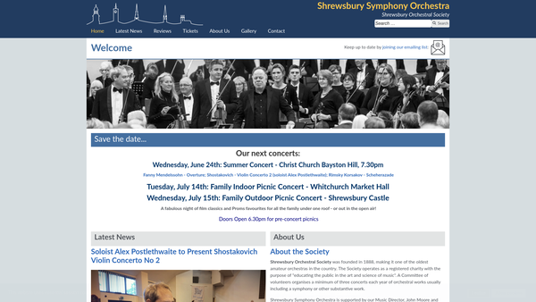 Screenshot of the Shrewsbury Orchestral Society website