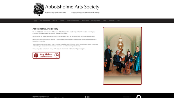 Screenshot of the The Abbotsholme Arts Society website