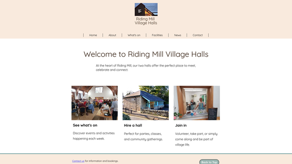 Screenshot of the Riding Mill Village Halls website