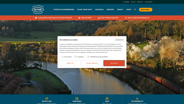 Screenshot of the North Yorkshire Moors Railway Trust website