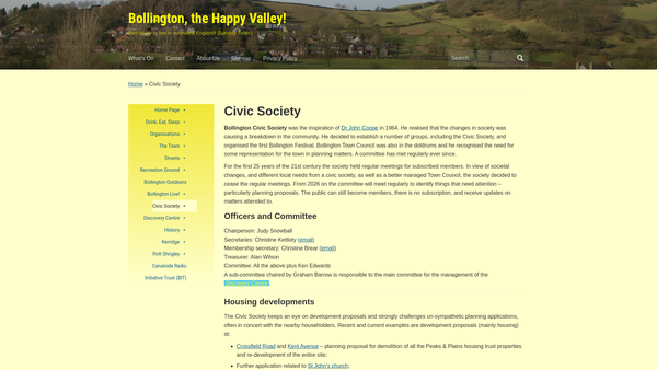 Screenshot of the The Bollington Civic Society website