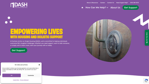 Screenshot of the Durham Action On Single Housing Ltd website