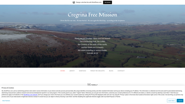 Screenshot of the Mission Hall, Cregrina website