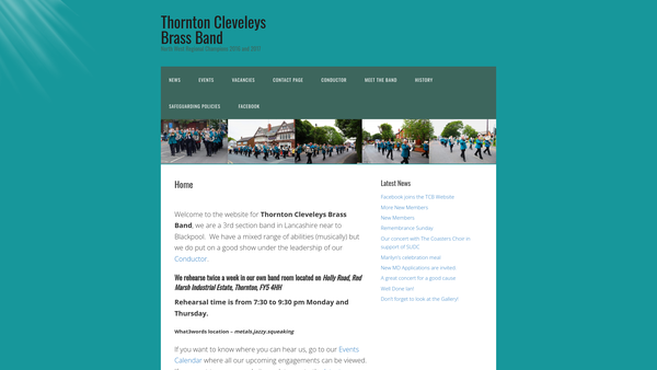 Screenshot of the Thornton Cleveleys Band website