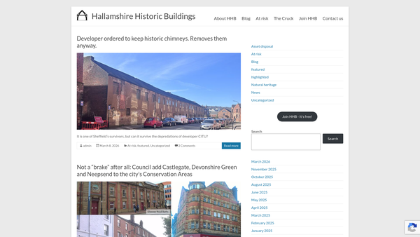 Screenshot of the Hallamshire Historic Buildings Society website