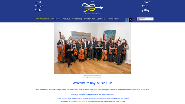 Screenshot of the Rhyl Music Club website