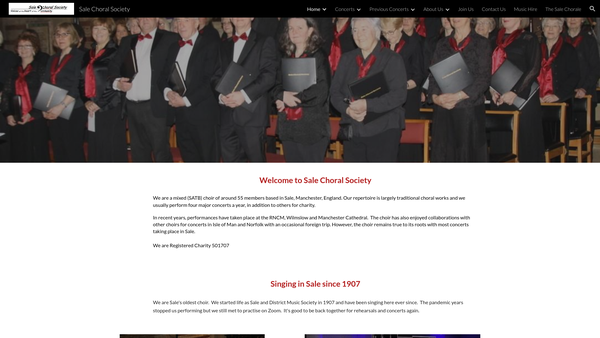Screenshot of the Sale Choral Society website