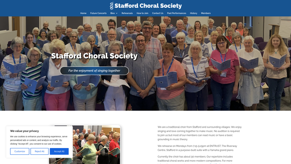 Screenshot of the The Stafford And District Choral Society website