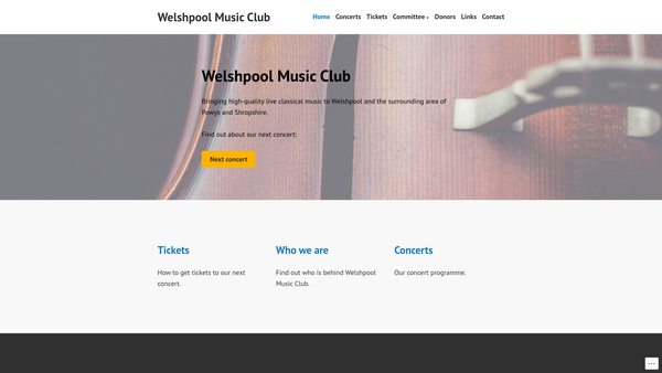 Screenshot of the Welshpool Music Club website