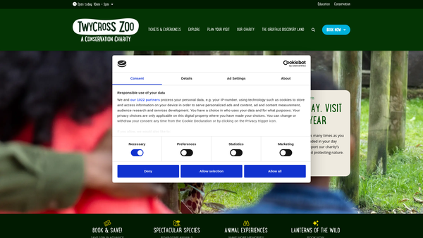 Screenshot of the Twycross Zoo-East Midland Zoological Society Limited website