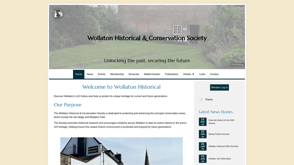 Screenshot of the The Wollaton Historical And Conservation Society website