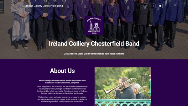 Screenshot of the Ireland Colliery Chesterfield Band website