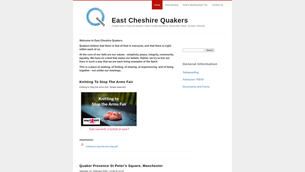Screenshot of the East Cheshire Area Quaker Meeting Of The Religious Society Of Friends website