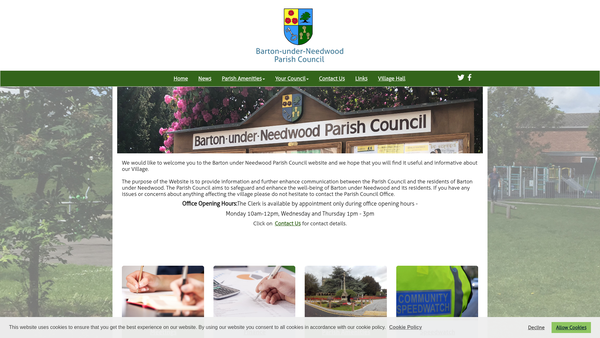 Screenshot of the Barton Under Needwood Village Hall website