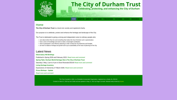 Screenshot of the The City Of Durham Trust website