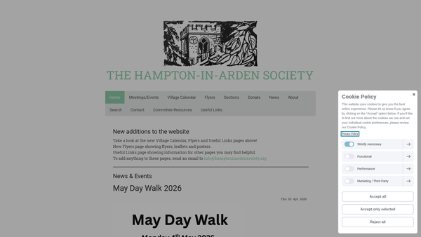 Screenshot of the Hampton-In-Arden Society website