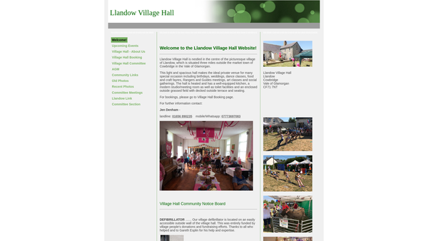 Screenshot of the Llandow Village Hall website