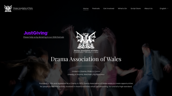 Screenshot of the Drama Association Of Wales - Cymdeithas Ddrama Cymru website