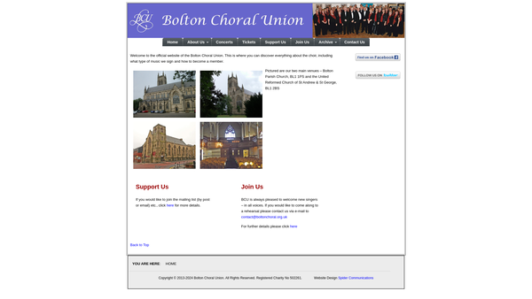 Screenshot of the Bolton Choral Union website