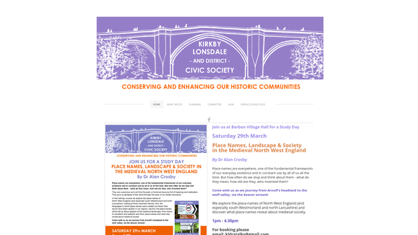 Screenshot of the Kirkby Lonsdale And District Civic Society website