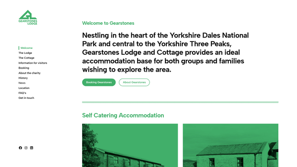 Screenshot of the Gearstones Lodge website
