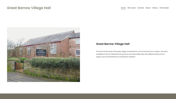 Screenshot of the Barrow Village Hall website