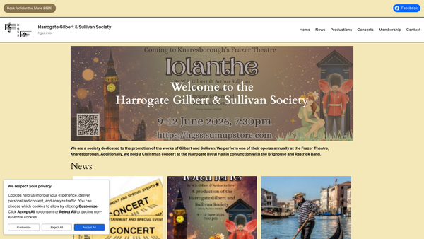 Screenshot of the Harrogate Gilbert And Sullivan Society website