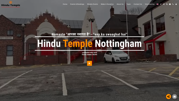 Screenshot of the Hindu Temple Cultural And Community Centre Of Nottingham website