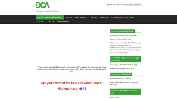 Screenshot of the Duffield Community Association website