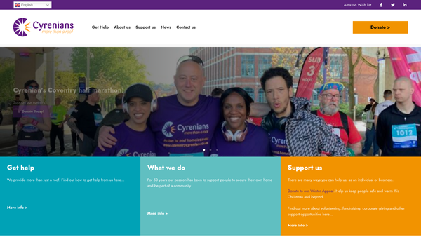 Screenshot of the Coventry Cyrenians Limited website