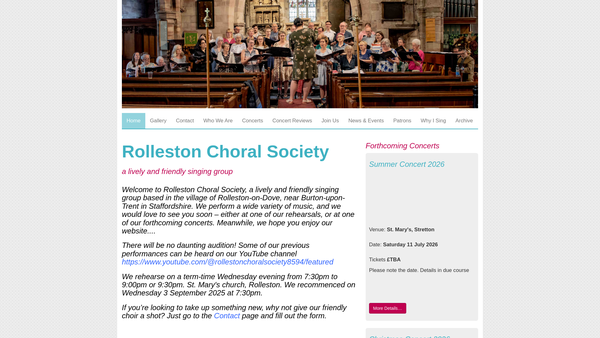 Screenshot of the Rolleston Music Circle And Choral Society website