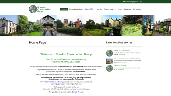 Screenshot of the Bowdon Conservation Group website