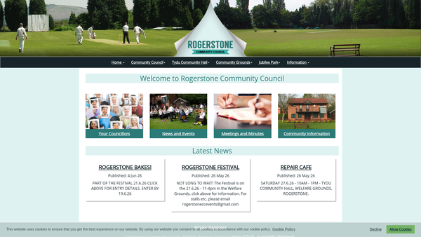 Screenshot of the Rogerstone Public Welfare Grounds website