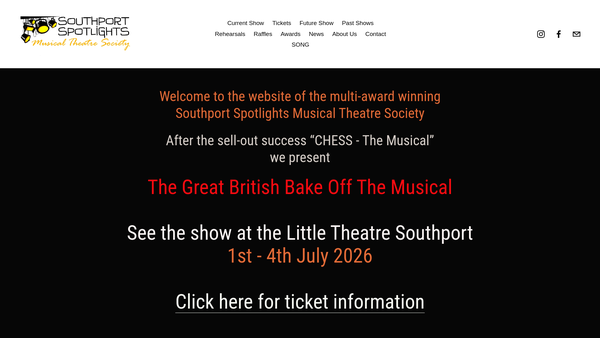 Screenshot of the Southport Spotlights Musical Theatre Society website