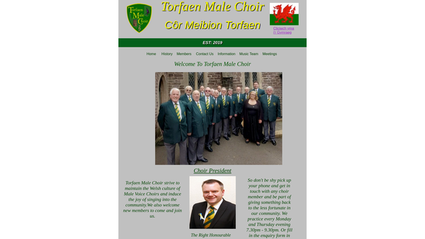 Screenshot of the Torfaen Male Choir (Côr Meibion Torfaen) website