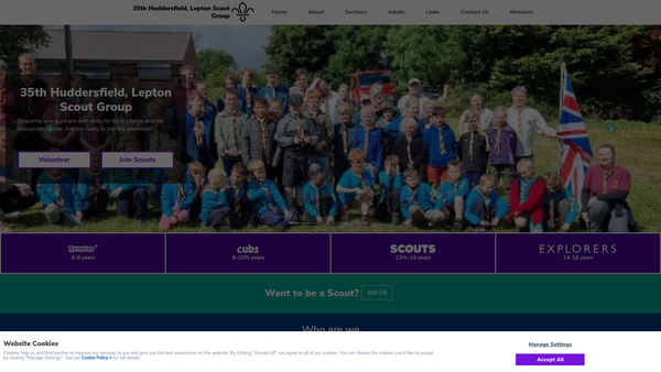 Screenshot of the 35th Huddersfield (Lepton Methodist) Scout Group (Tl/2326) website