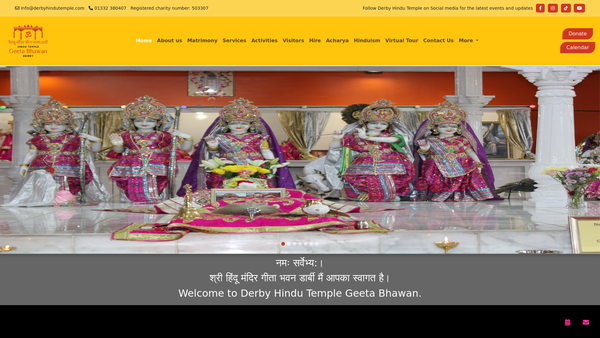 Screenshot of the Hindu Temple Geeta Bhawan Derby website