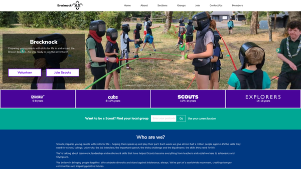 Screenshot of the Brecknock Area Scout Council website