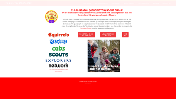 Screenshot of the 11th Nuneaton (Weddington) Scout Group website