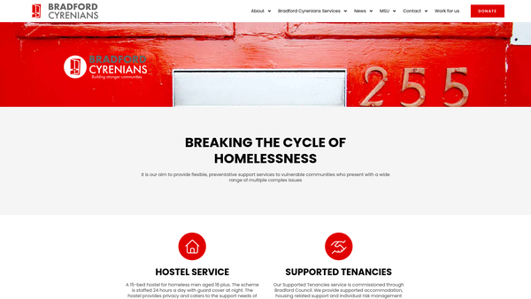Screenshot of the Bradford Cyrenians Limited website
