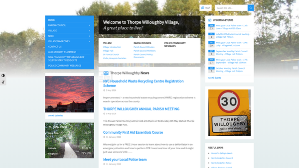 Screenshot of the Thorpe Willoughby Village Hall website