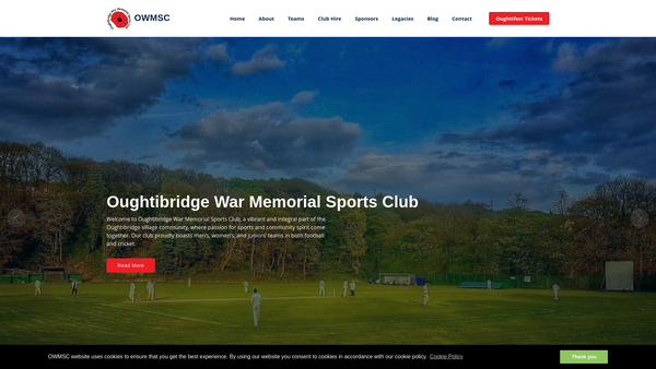Screenshot of the Oughtibridge War Memorial Recreation Ground website