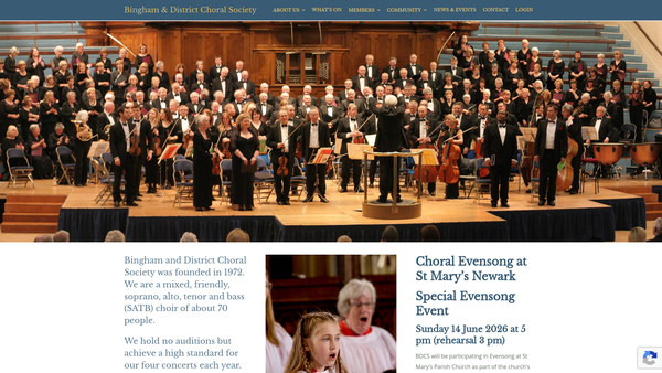 Screenshot of the Bingham And District Choral Society website