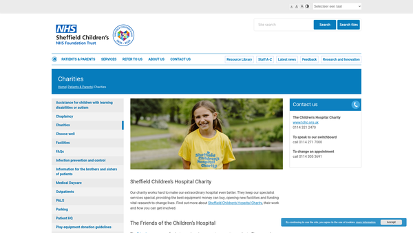 Screenshot of the The Friends Of The Sheffield Children's Hospital website