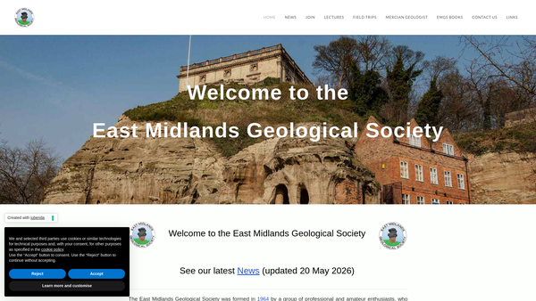 Screenshot of the East Midlands Geological Society website