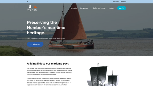 Screenshot of the Humber keel and sloop preservation society Ltd (The) website