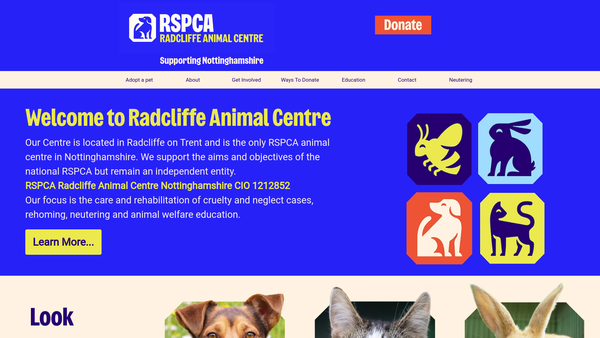 Screenshot of the RSPCA Radcliffe Shelter Trust website