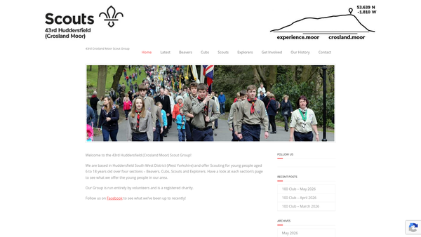 Screenshot of the 43rd Huddersfield (Crosland Moor) Scout Group website