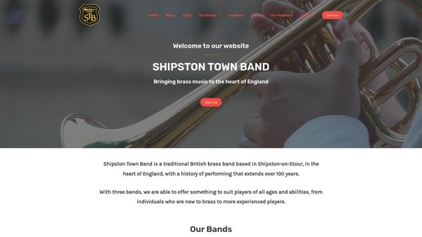 Screenshot of the Shipston On Stour Town Silver Prize Band website